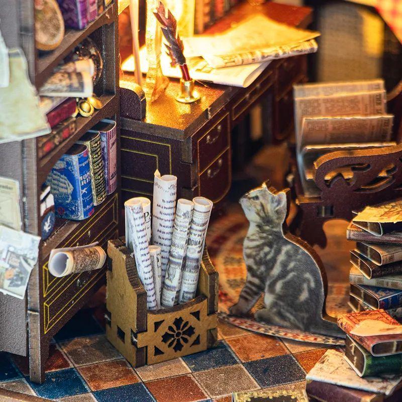Book Nook Biblioteca Magica - Diorama 3D de Madera con Luz DIY (Hongda)-3
