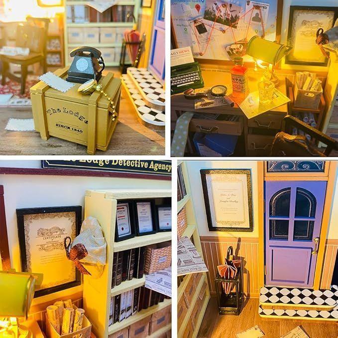 Casa Miniatura DIY “Agencia de Detectives” – Oficina Vintage con Luces LED-3