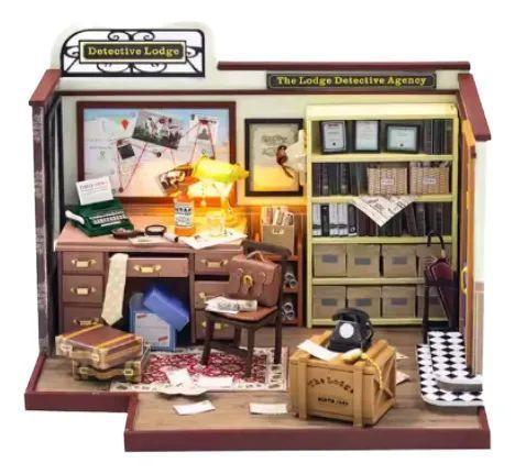 Casa Miniatura DIY “Agencia de Detectives” – Oficina Vintage con Luces LED-4