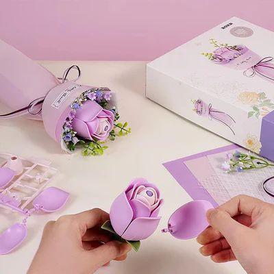 Mini Ramo de Rosas Púrpuras de Madera - Puzzle 3D para Armar (Rokr)-2