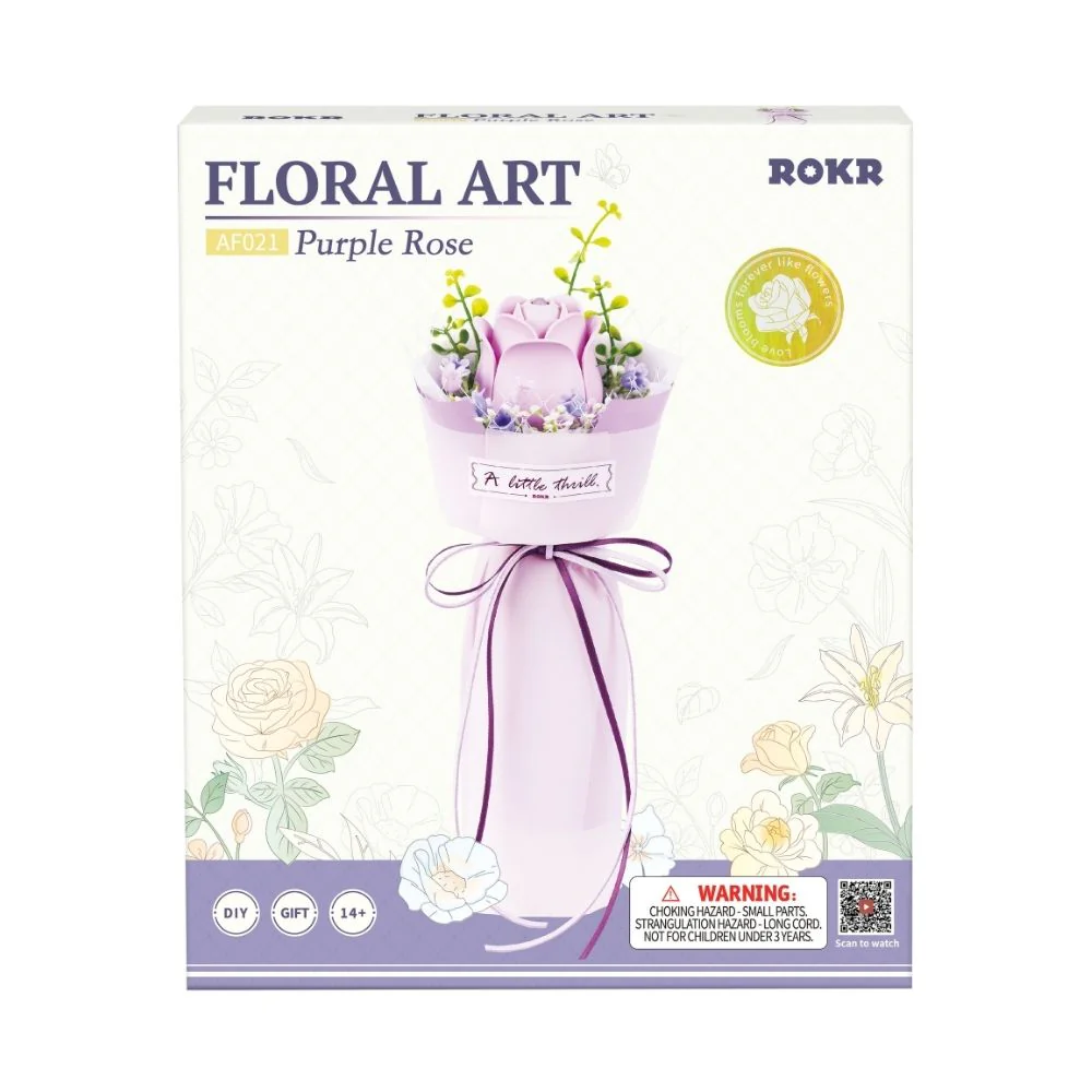 Mini Ramo de Rosas Púrpuras de Madera - Puzzle 3D para Armar (Rokr)-6