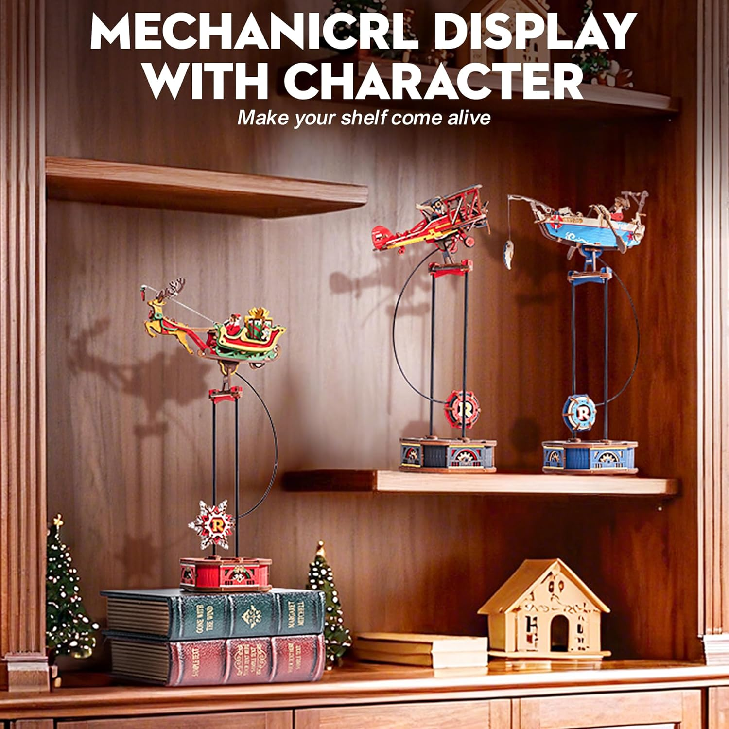 ROKR Puzzle 3D MCD05: Papá Noel en Trineo - Maqueta de Madera con Movimiento (Gravity Swing)-3