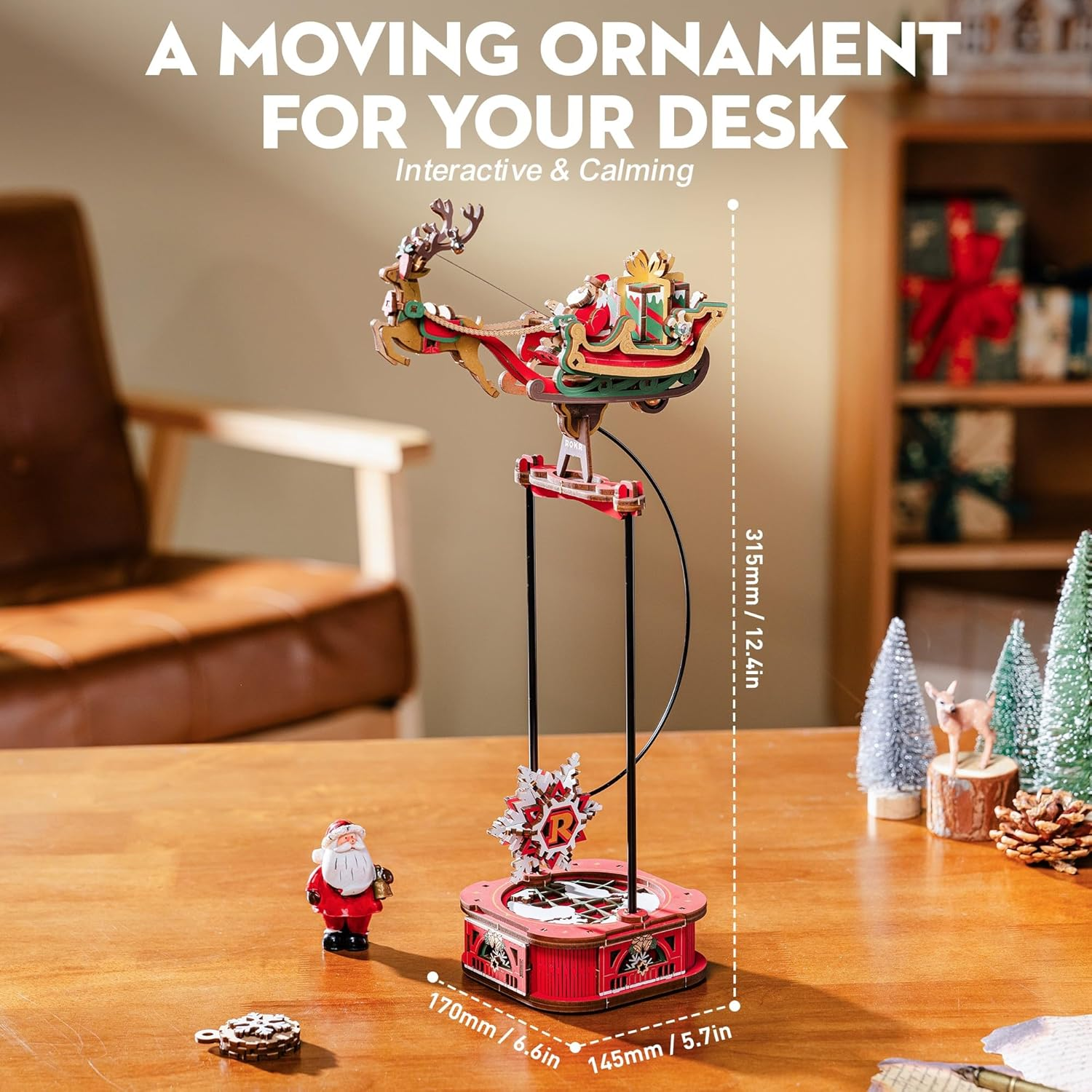 ROKR Puzzle 3D MCD05: Papá Noel en Trineo - Maqueta de Madera con Movimiento (Gravity Swing)-5
