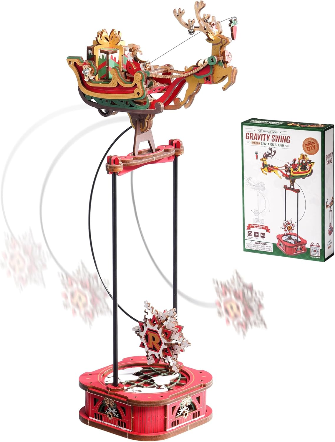 ROKR Puzzle 3D MCD05: Papá Noel en Trineo - Maqueta de Madera con Movimiento (Gravity Swing)-6