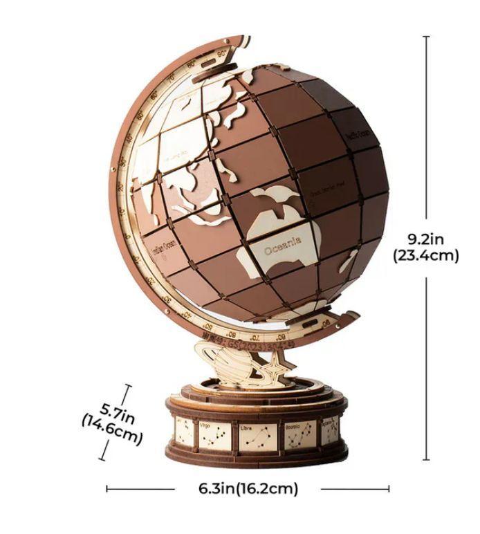 Globo Terráqueo Giratorio - Puzzle 3D de Madera para Armar (Robotime)-2