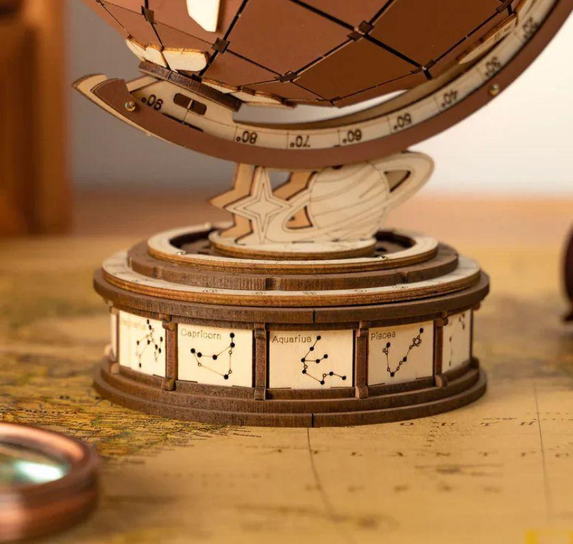 Globo Terráqueo Giratorio - Puzzle 3D de Madera para Armar (Robotime)-3