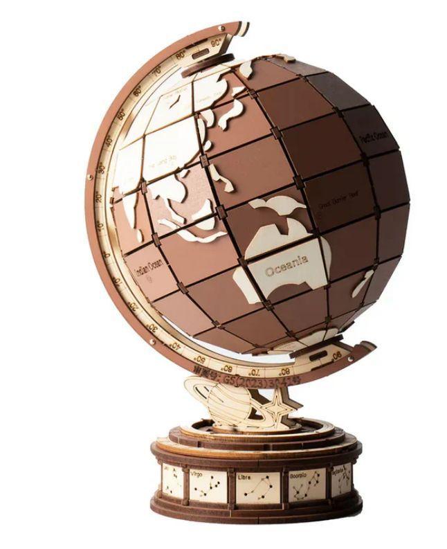 Globo Terráqueo Giratorio - Puzzle 3D de Madera para Armar (Robotime)-4
