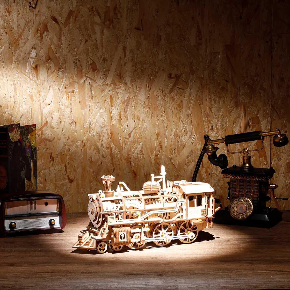 Locomotora a Vapor LK701 - Modelo Mecánico de Plywood con Cuerda (Rokr)-2