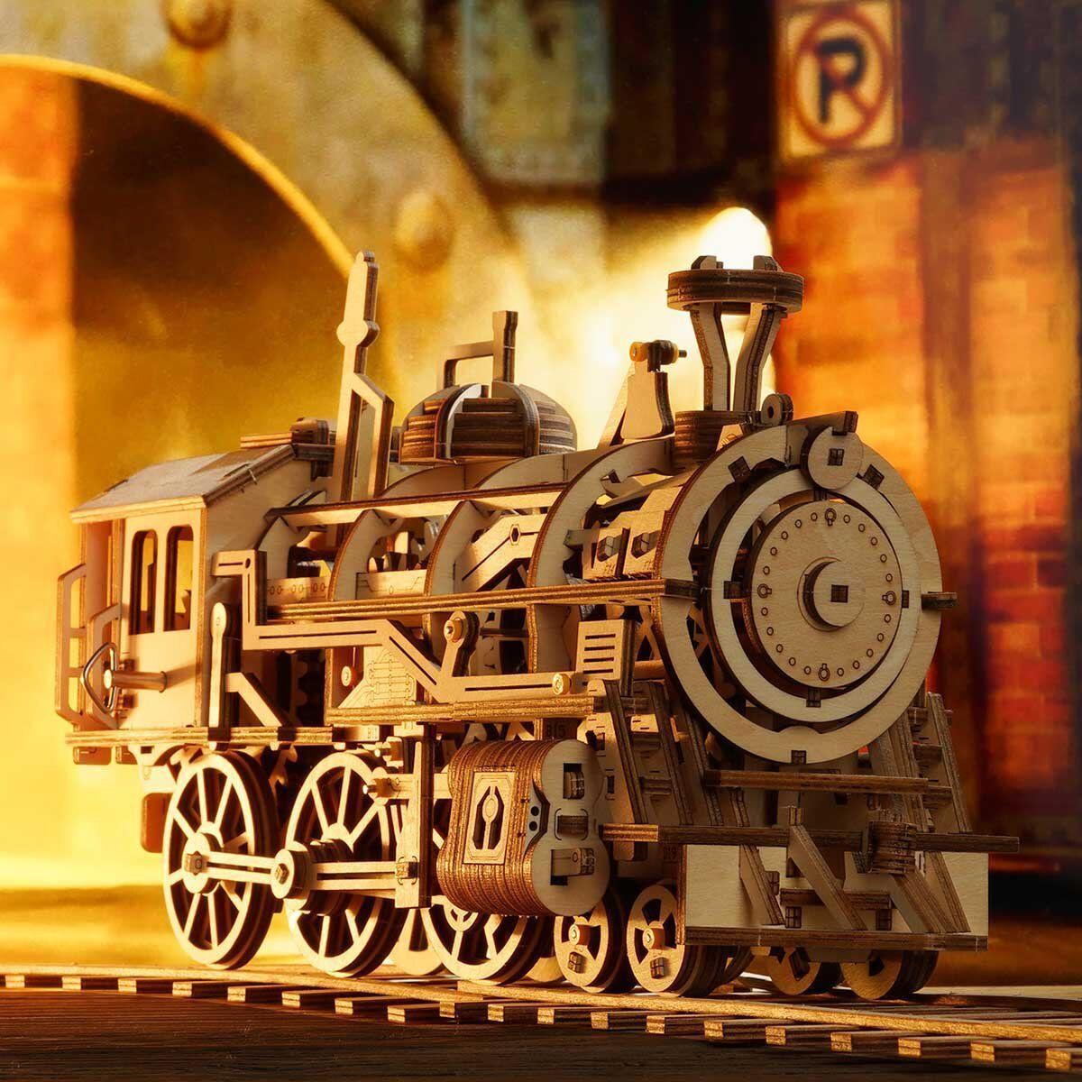 Locomotora a Vapor LK701 - Modelo Mecánico de Plywood con Cuerda (Rokr)-4