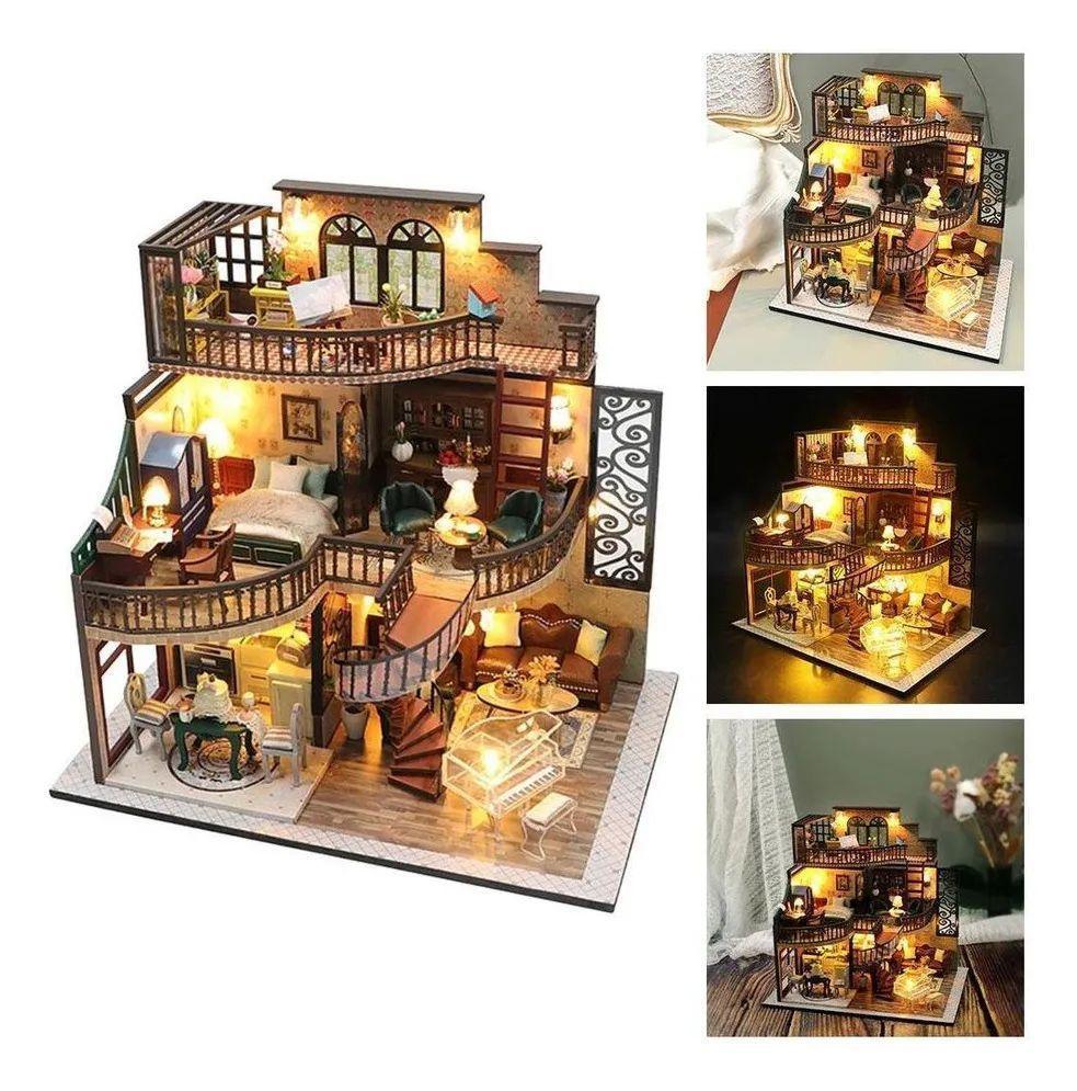 Casita Miniatura "Dream Building Pavilion" – Kit DIY con Luces LED y Diseño de 3 Pisos-5