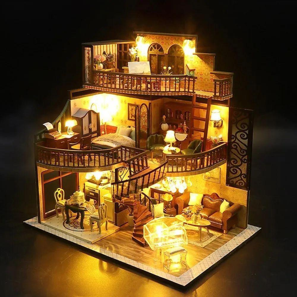 Casita Miniatura "Dream Building Pavilion" – Kit DIY con Luces LED y Diseño de 3 Pisos-6