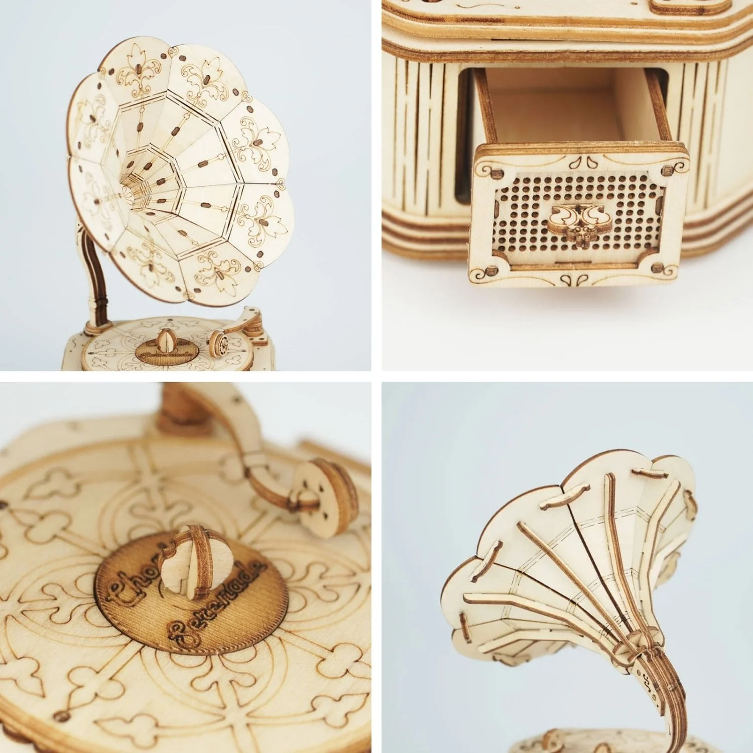 Puzzle 3D Gramófono Clásico - Modelo Mecánico Funcional (Rokr LKB01)-2