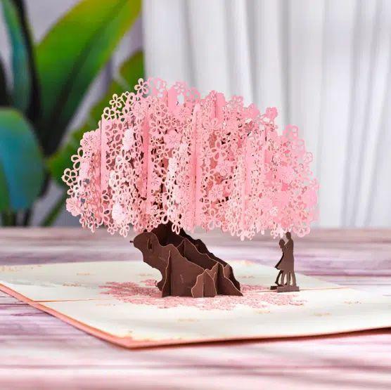 Tarjeta Pop-Up Arbol Rosado-3