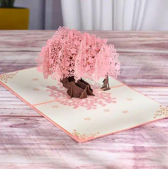 Tarjeta Pop-Up Arbol Rosado-4