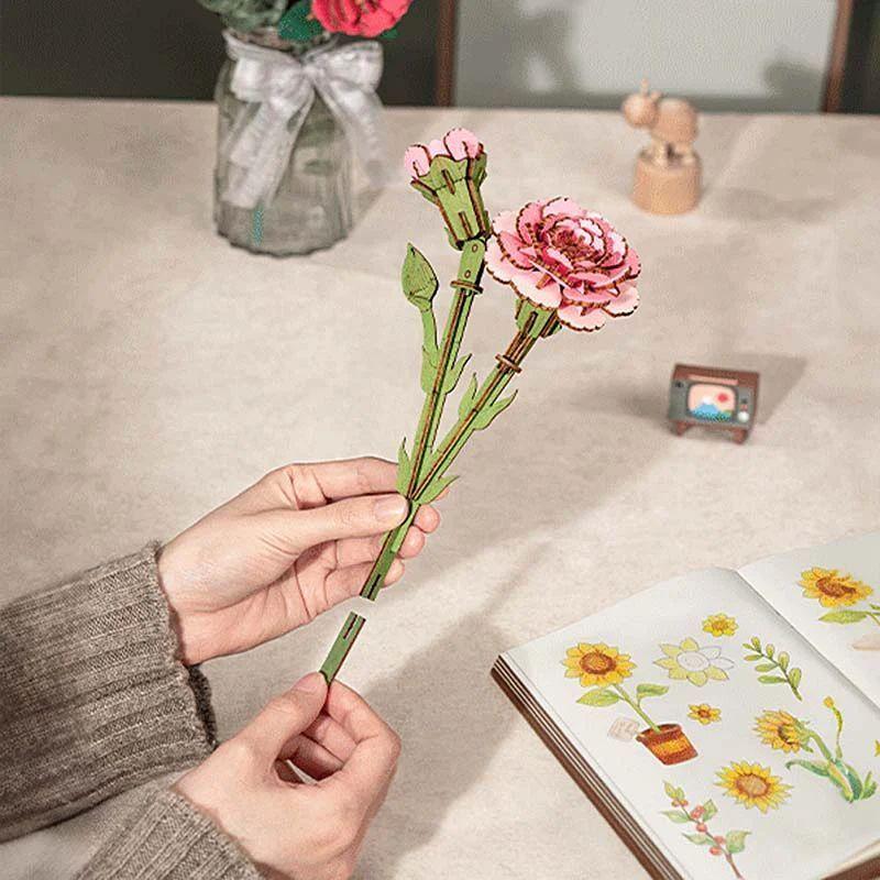 Flor de Clavel Rosa de madera-2