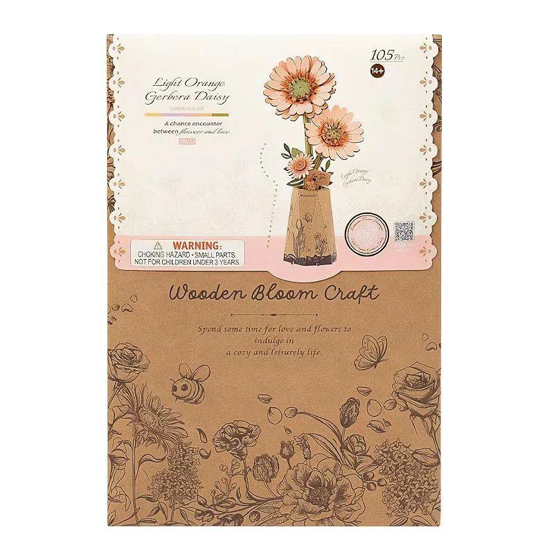 Flor Gerbera Naranja - Ramo de Madera DIY de Larga Duración-2
