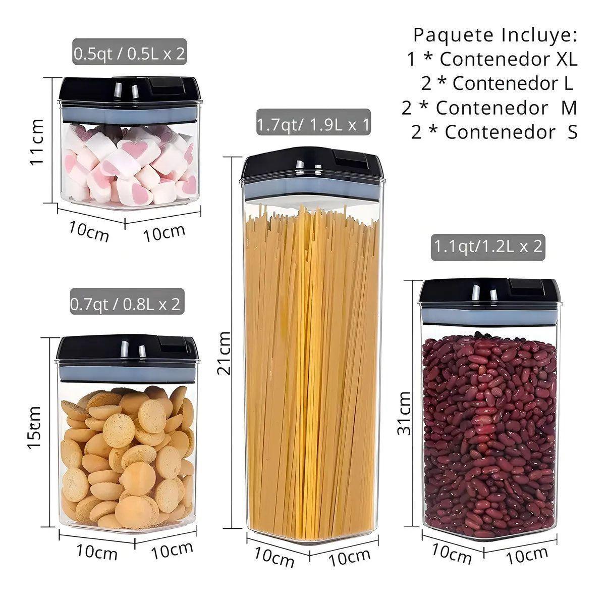 Set 7 Contenedores Hermeticos para Organizar y Almacenar Alimentos en Despensa-3
