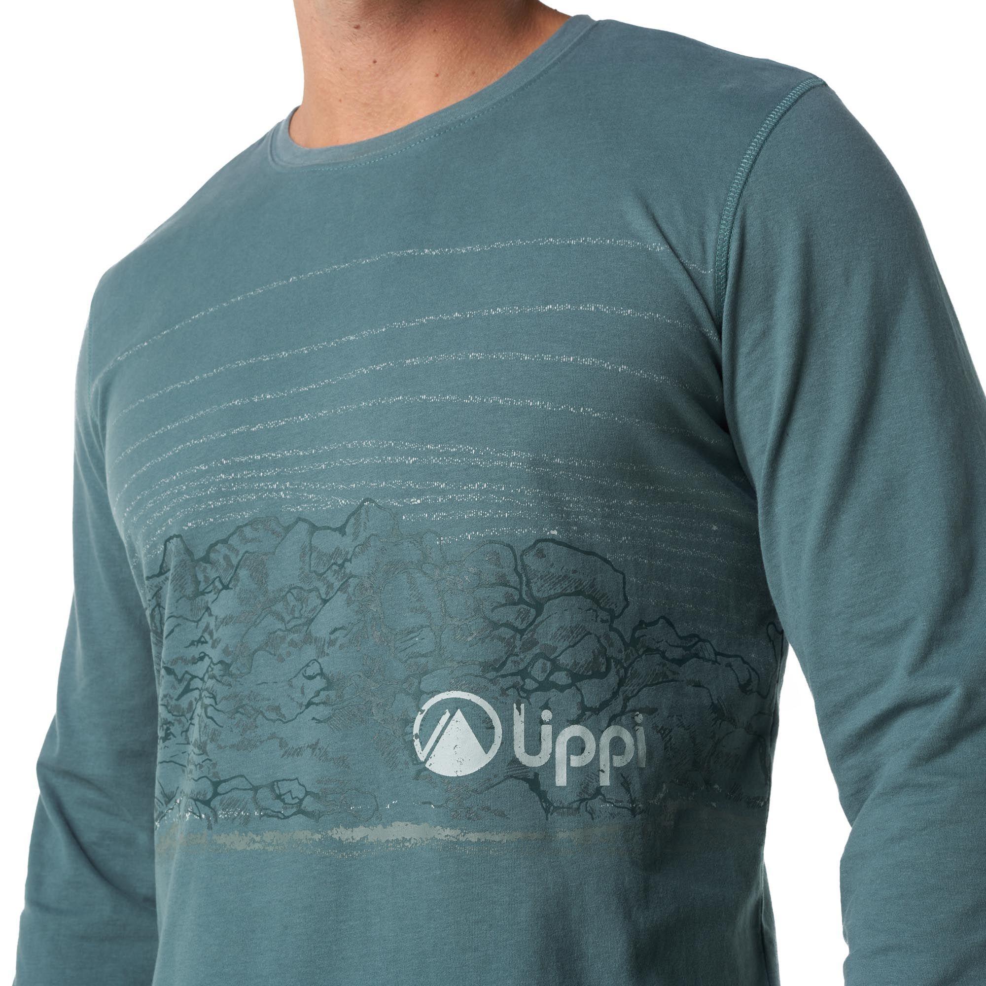 Polera Hombre Landscape Long Sleeve Cotton T-Shirt Melange Jade Lippi-4