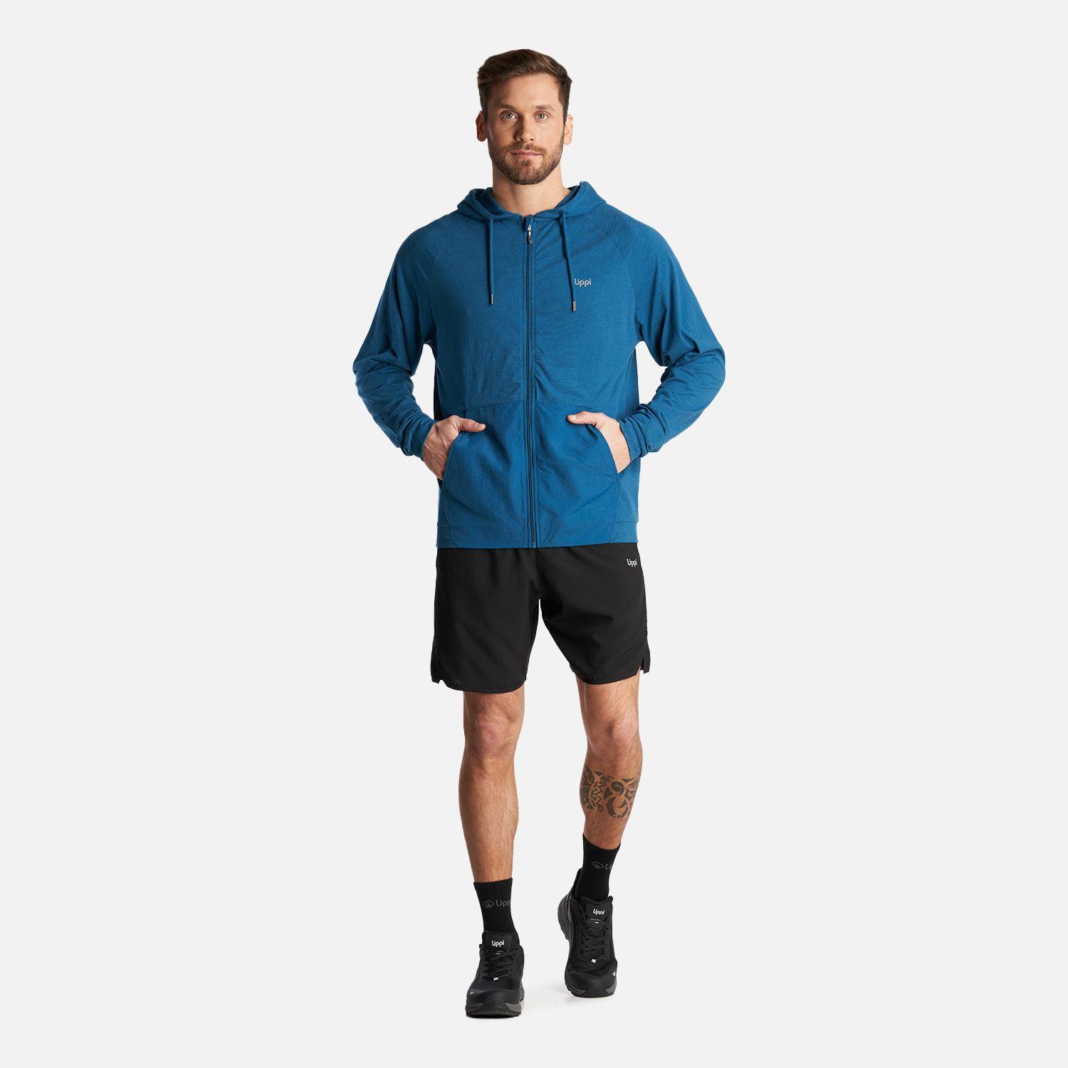 Poleron Hombre SunDown Full Zip Hoody Sweatshirt Melange Azul Lippi-6