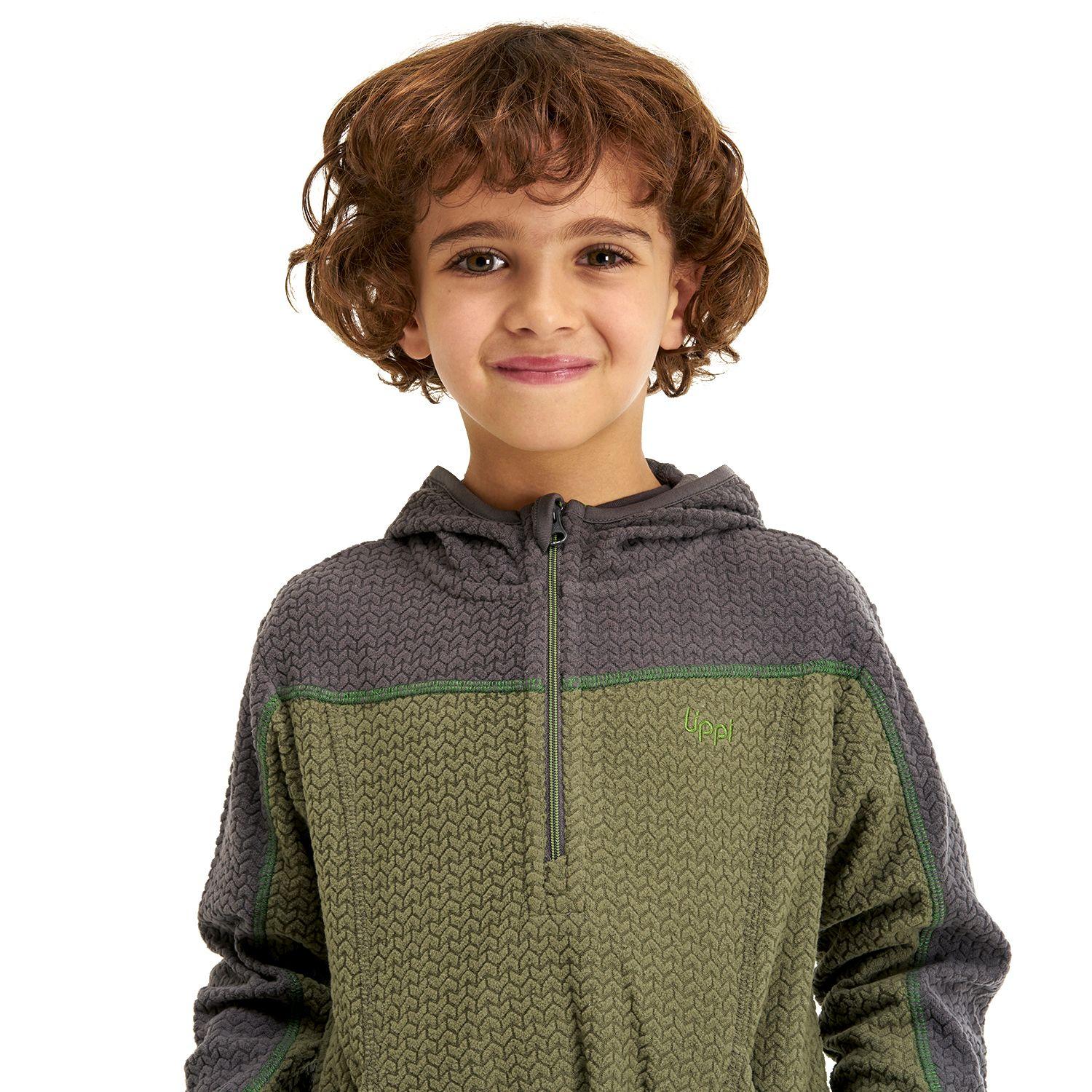 Poleron Niño Saltamontes Nano-F 1/4 Zip Hoody Gris Oscuro / Verde Mate Lippi-4
