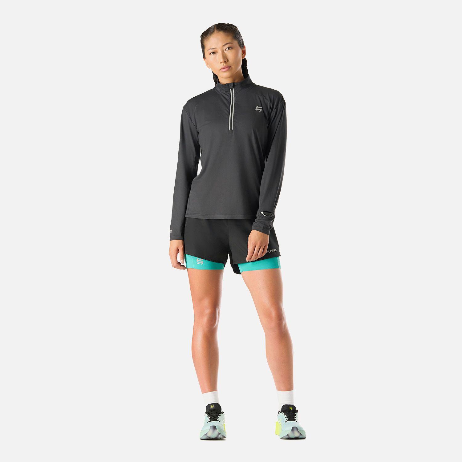 Polerón Mujer Tempo 1/4 Zip Midlayer Negro Vulcano-6