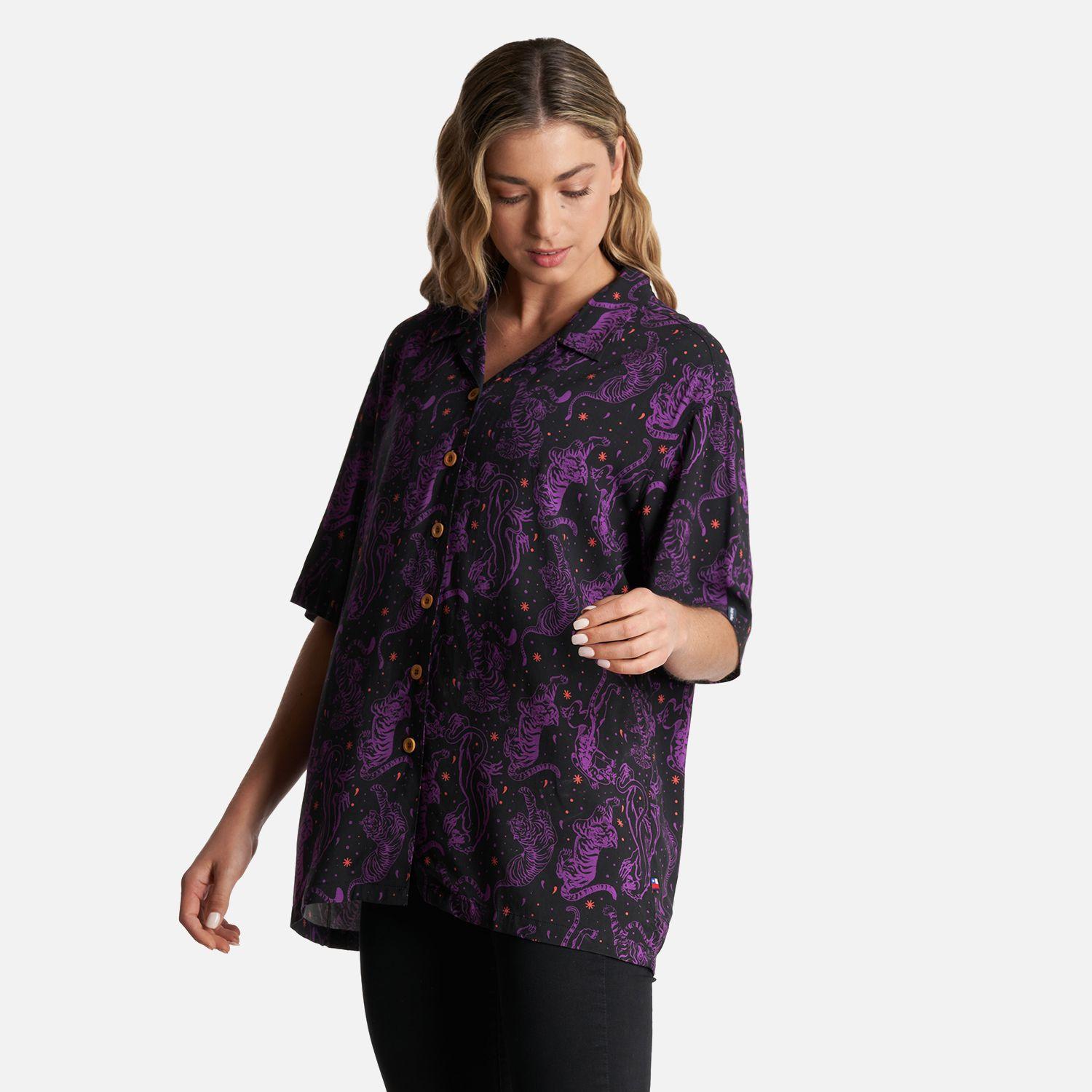 Camisa Mujer Cola de Tigre Print Negro Haka Honu-2