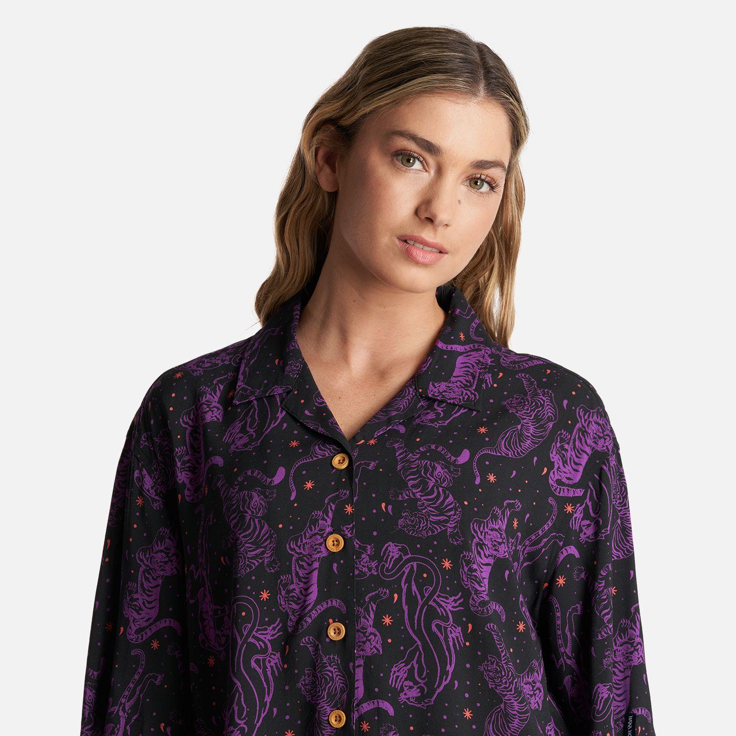 Camisa Mujer Cola de Tigre Print Negro Haka Honu-4