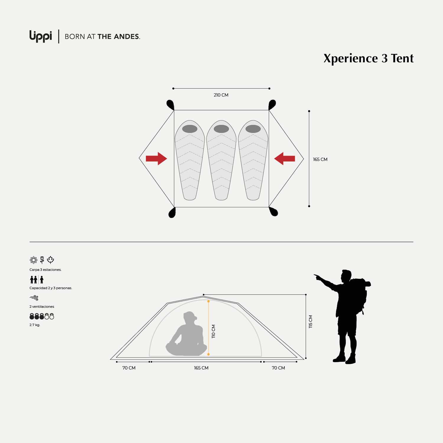 Carpa Unisex Experience 3 Tent Rojo Lippi V21-6