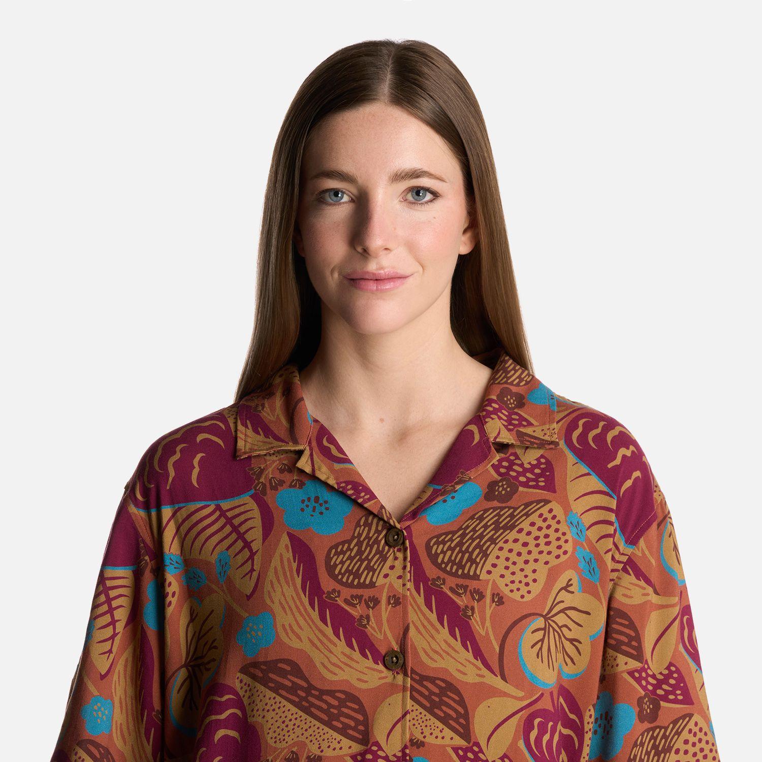 Camisa Mujer Hibiscus Print Terracota Haka Honu-3