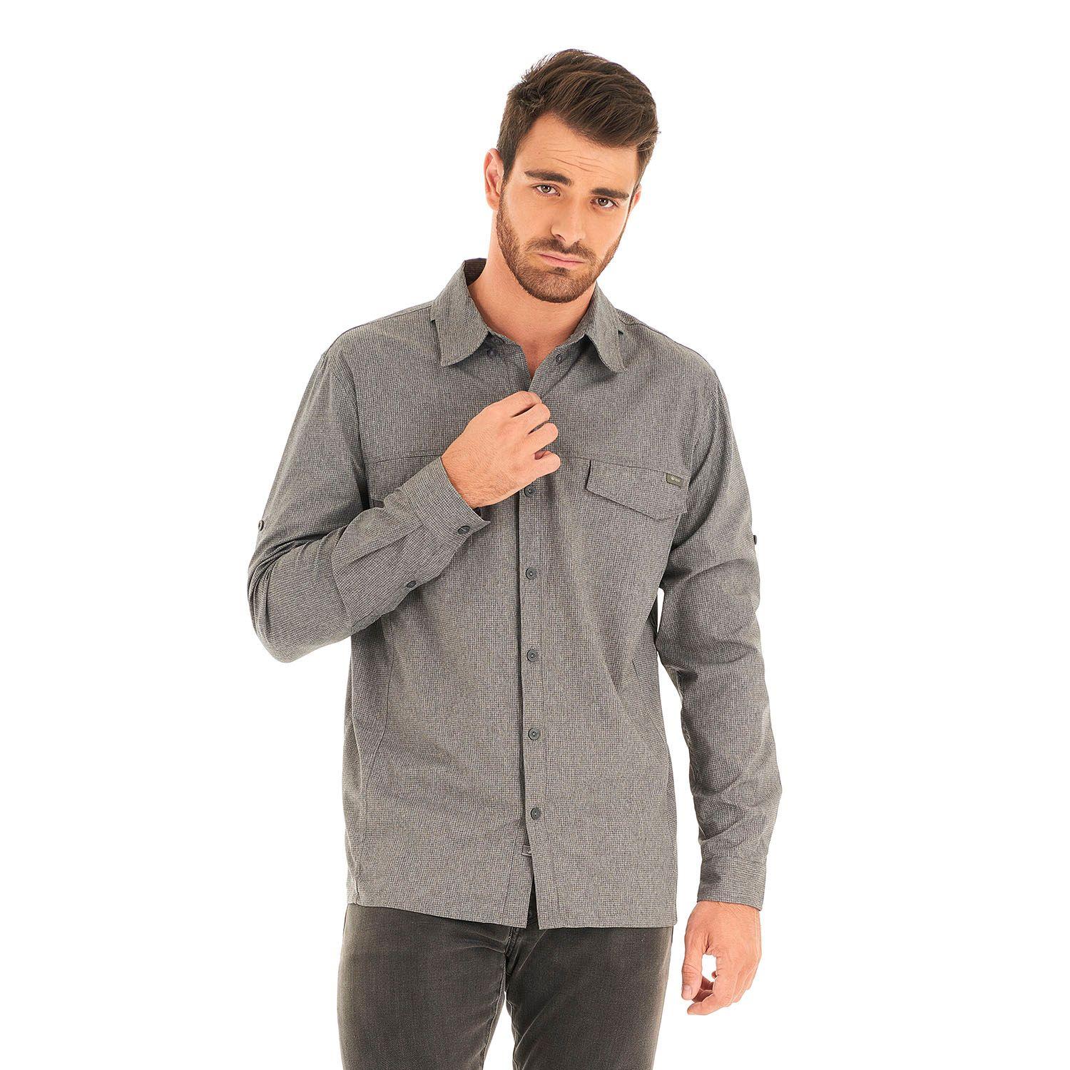 Camisa Hombre Rosselot Long Sleeve Q-Dry Shirt Melange Gris Oscuro Lippi-1
