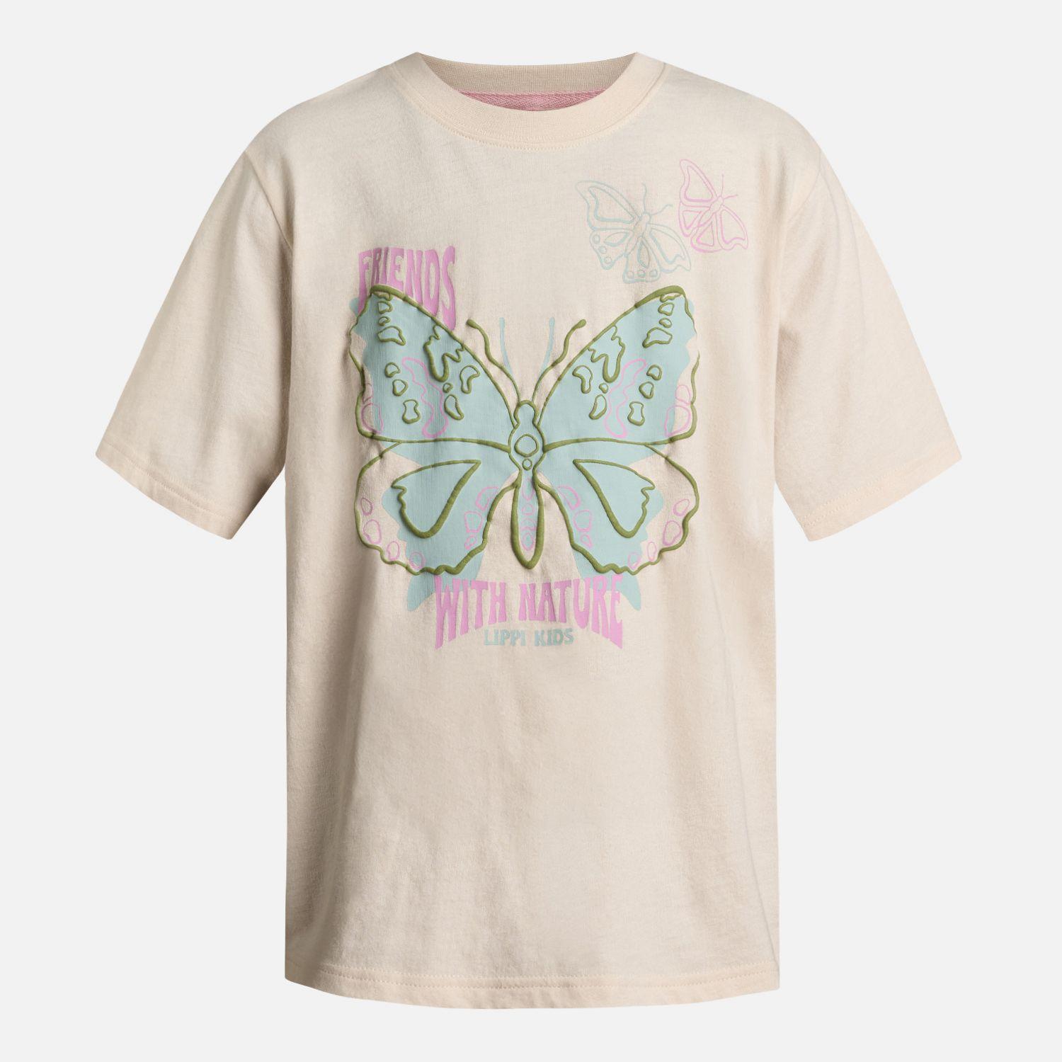 Polera Niña Butterfly Oversize T-Shirt Marfil Lippi-5