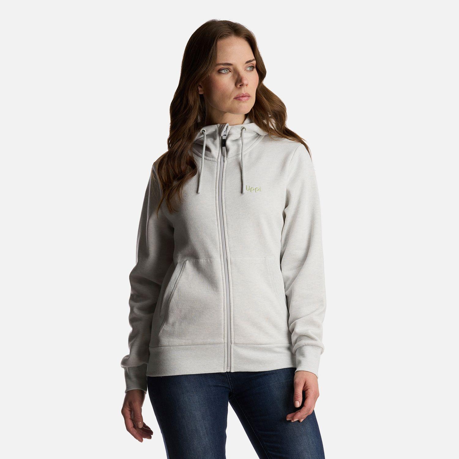 Poleron Mujer Ulmo Full Zip Hoody Sweatshirt Melange Gris Claro Lippi I24-1