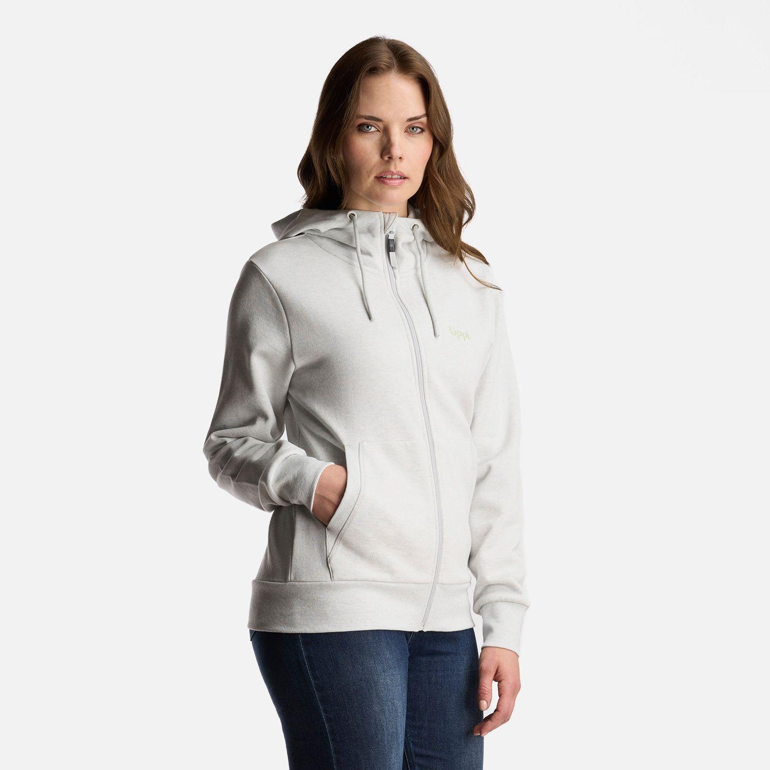 Poleron Mujer Ulmo Full Zip Hoody Sweatshirt Melange Gris Claro Lippi I24-2