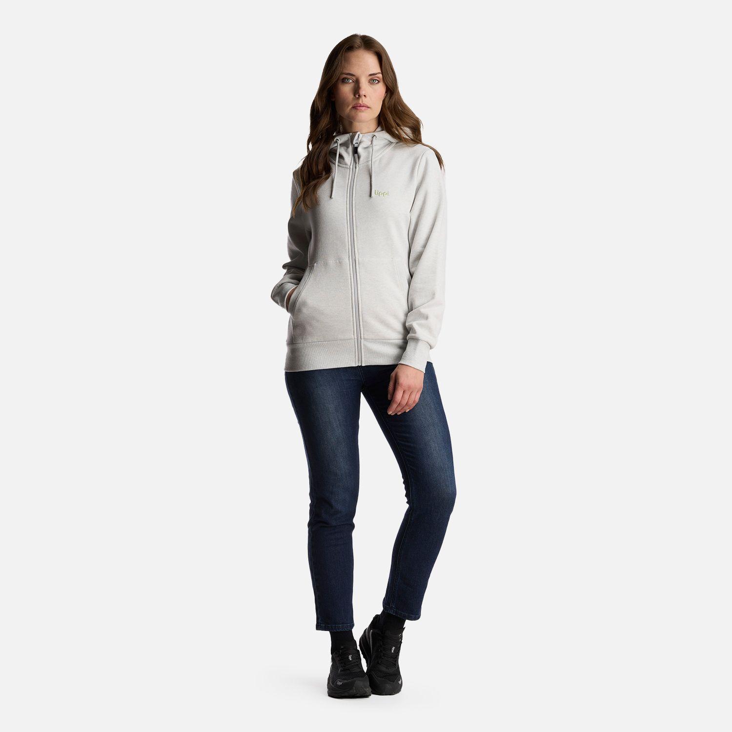 Poleron Mujer Ulmo Full Zip Hoody Sweatshirt Melange Gris Claro Lippi I24-7