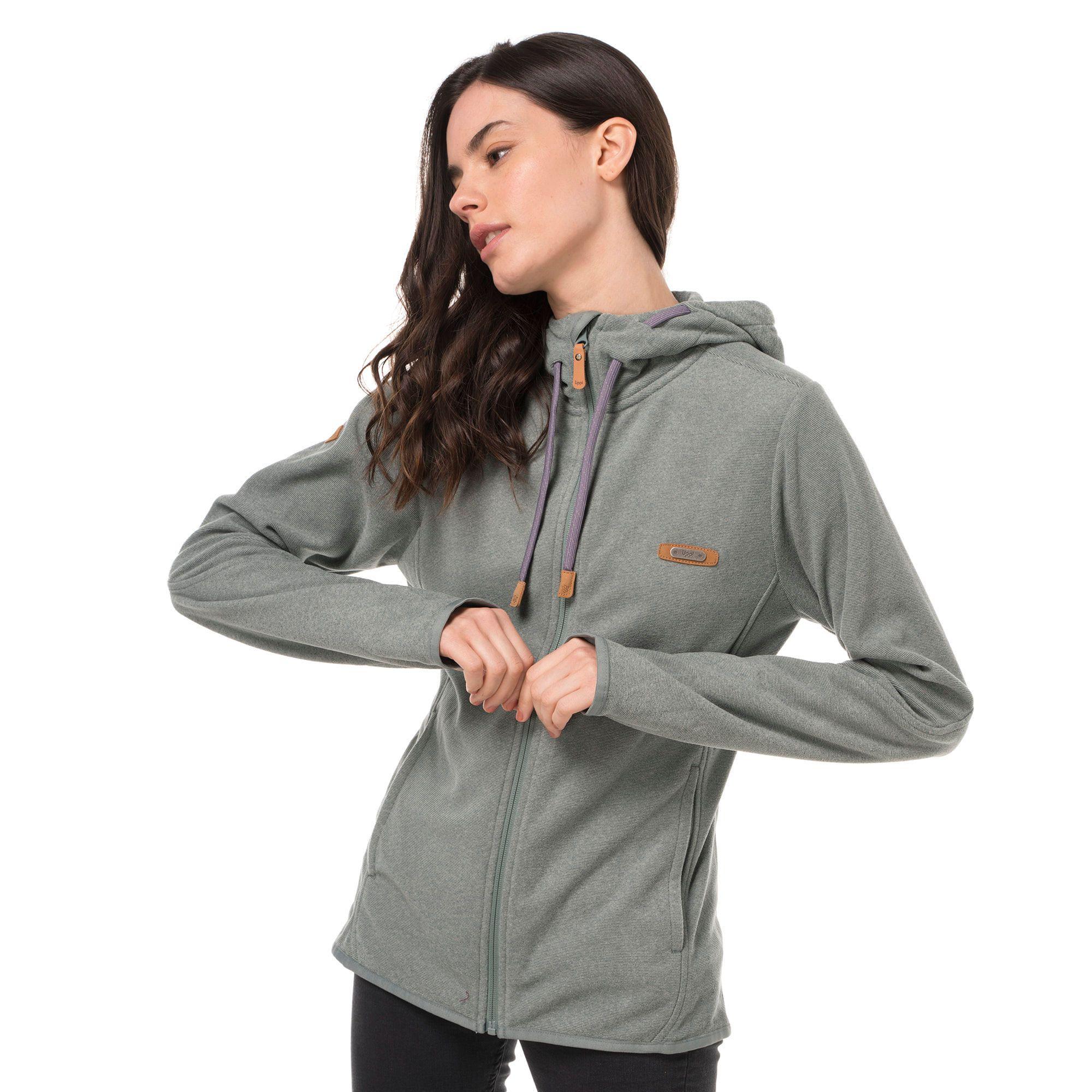 Poleron Mujer Stripes Nano-F Full Zip Verde Grisaceo Lippi-1