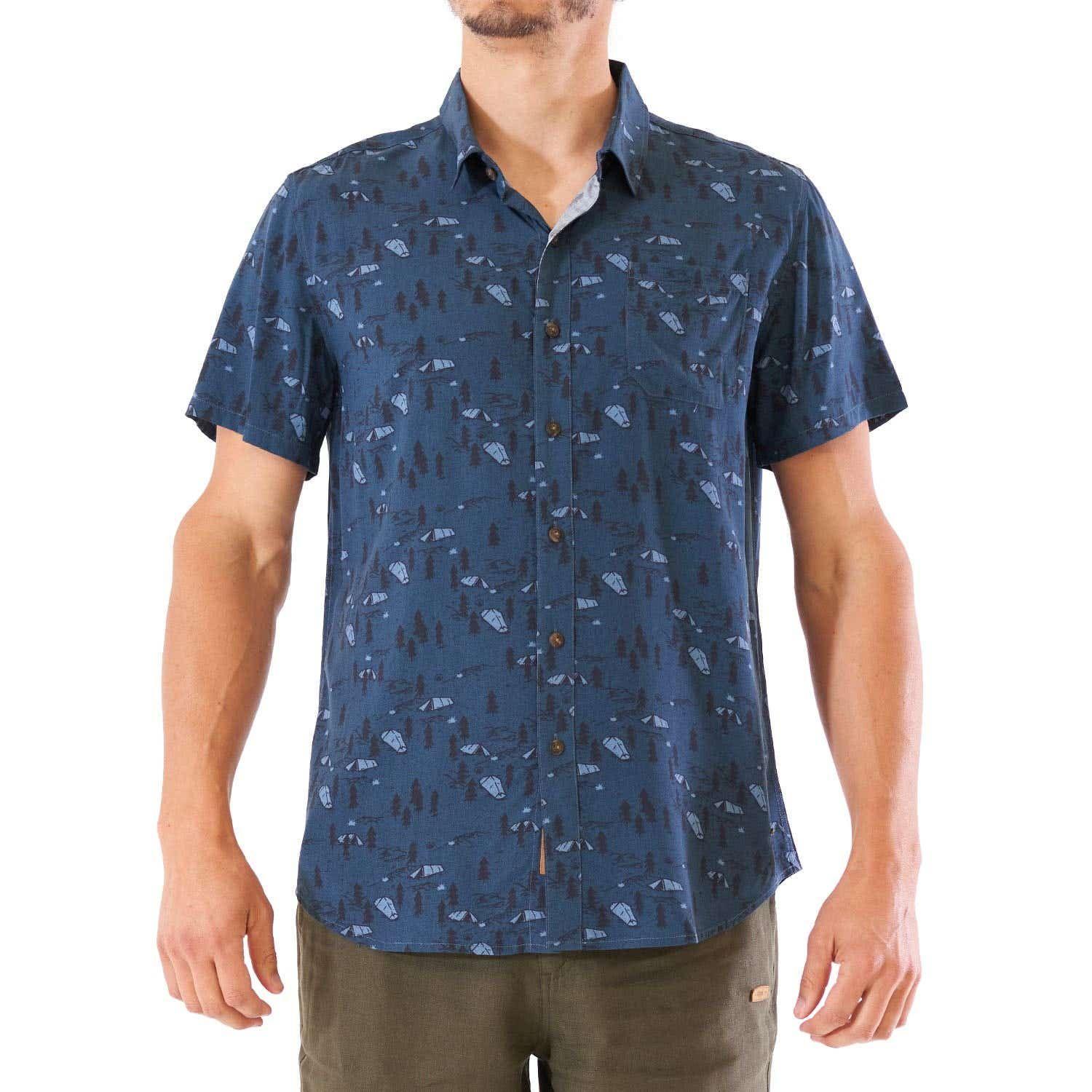 Camisa Hombre Woodpecker Short Sleeve Shirt Print Azul Lippi V22-1