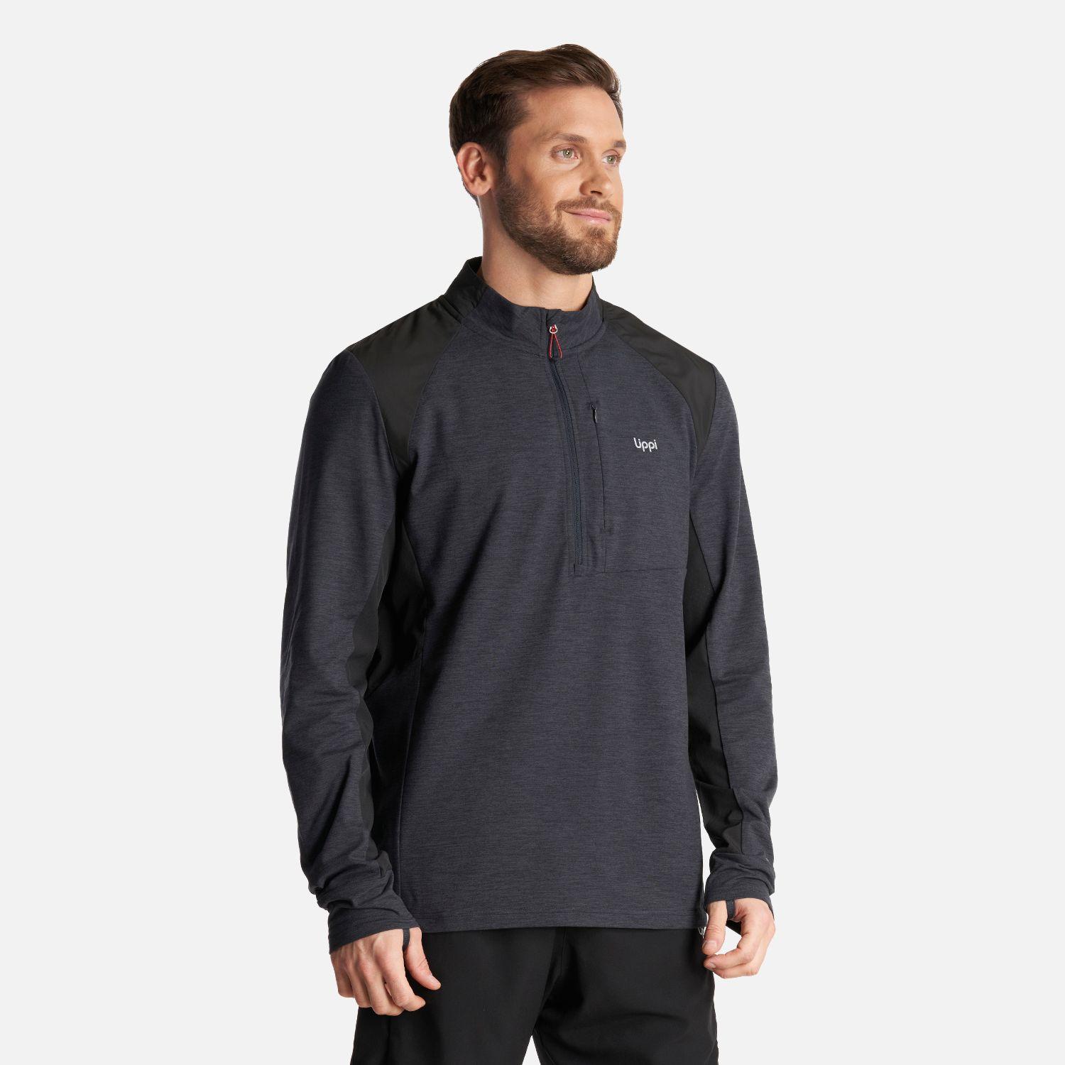 Poleron Hombre Egger 1/4 Zip Melange Negro Lippi V24-2