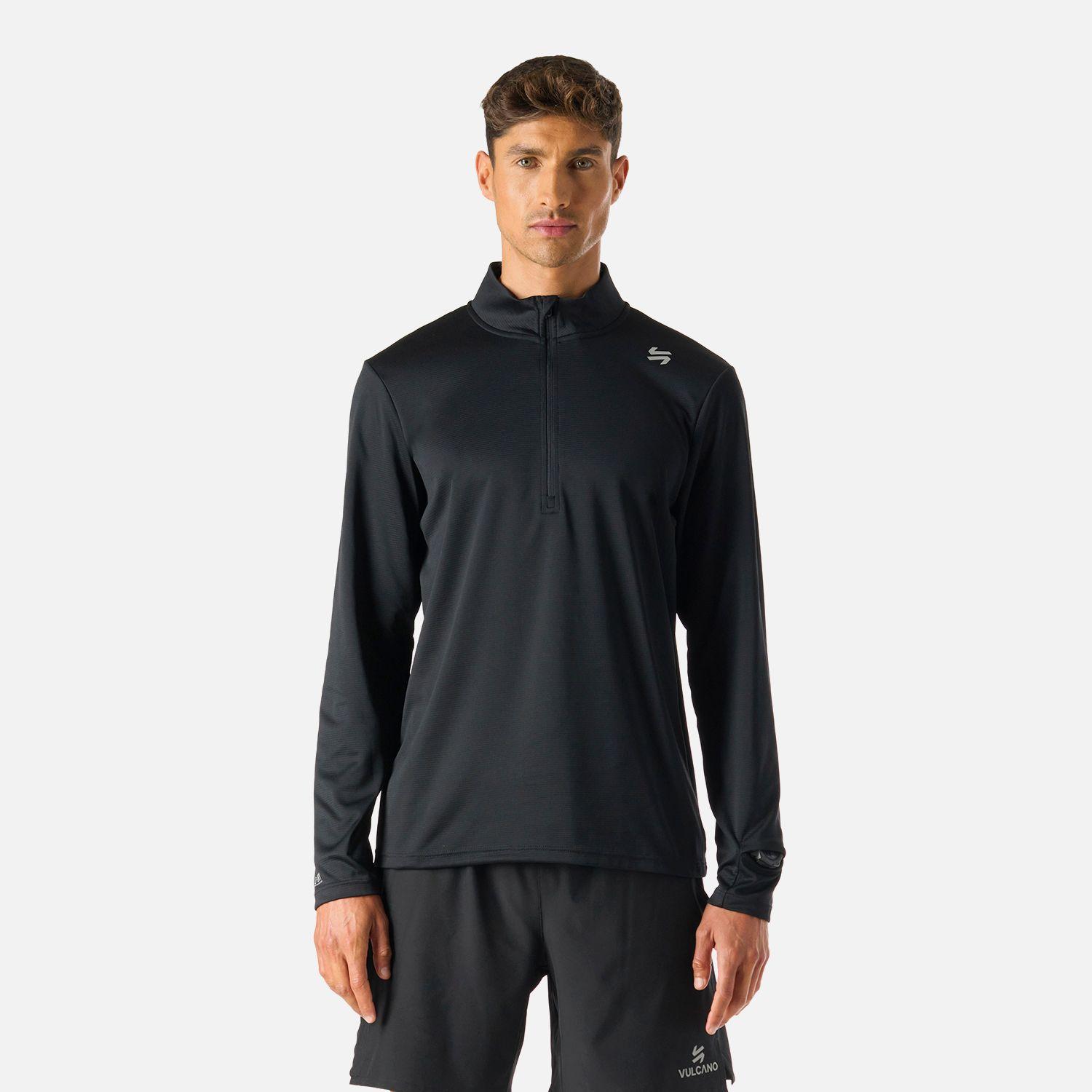 Polerón Hombre Built To Move 1/4 Zip Midlayer Negro Vulcano-0