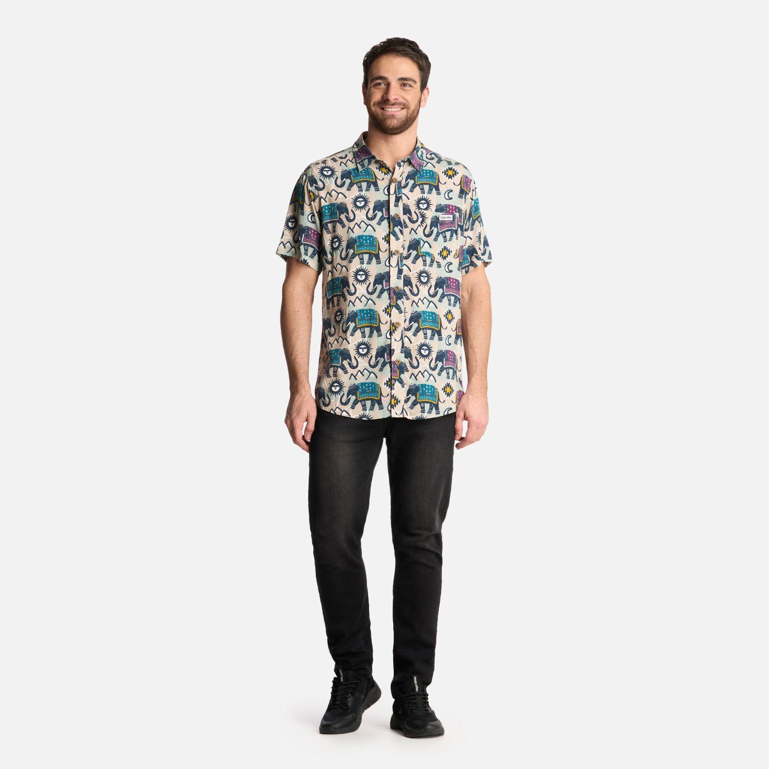 Camisa Hombre Good Karma Print Crema Haka Honu-4