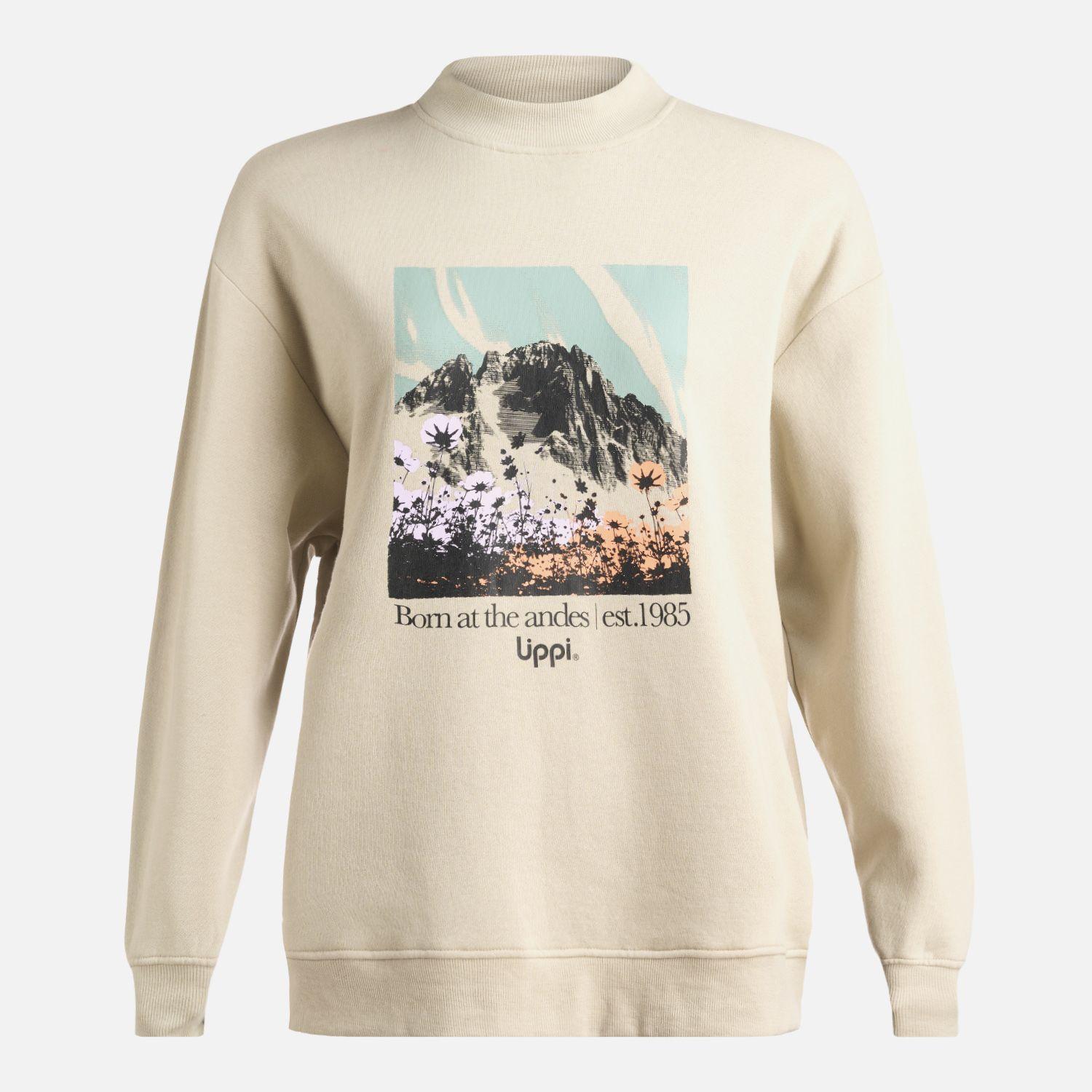 Poleron Mujer Insigne Crewneck Sweatshirt Front Print Beige Lippi-0