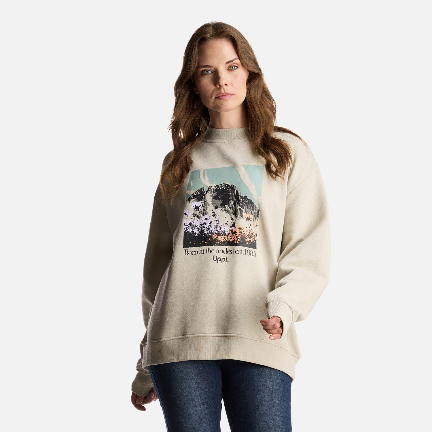 Poleron Mujer Insigne Crewneck Sweatshirt Front Print Beige Lippi-1