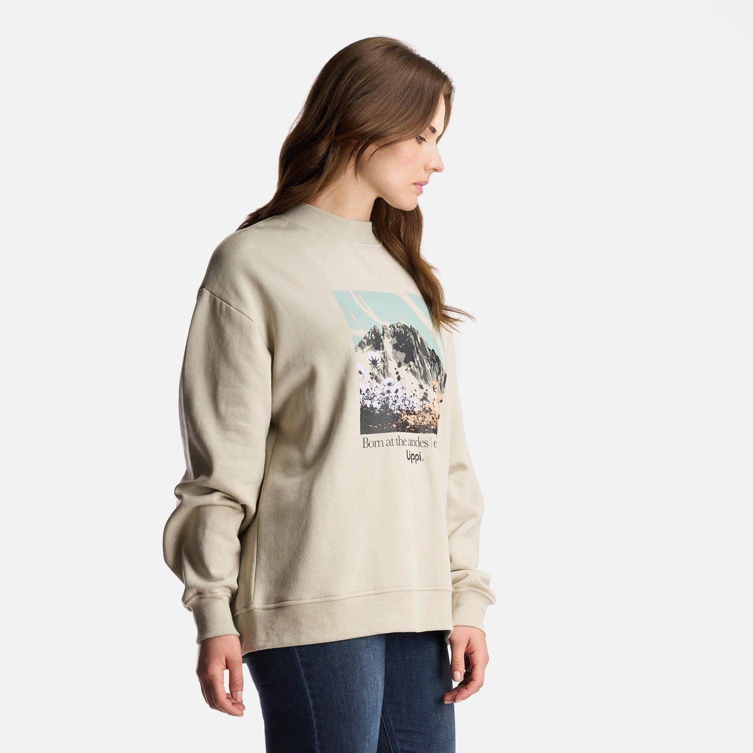 Poleron Mujer Insigne Crewneck Sweatshirt Front Print Beige Lippi-2