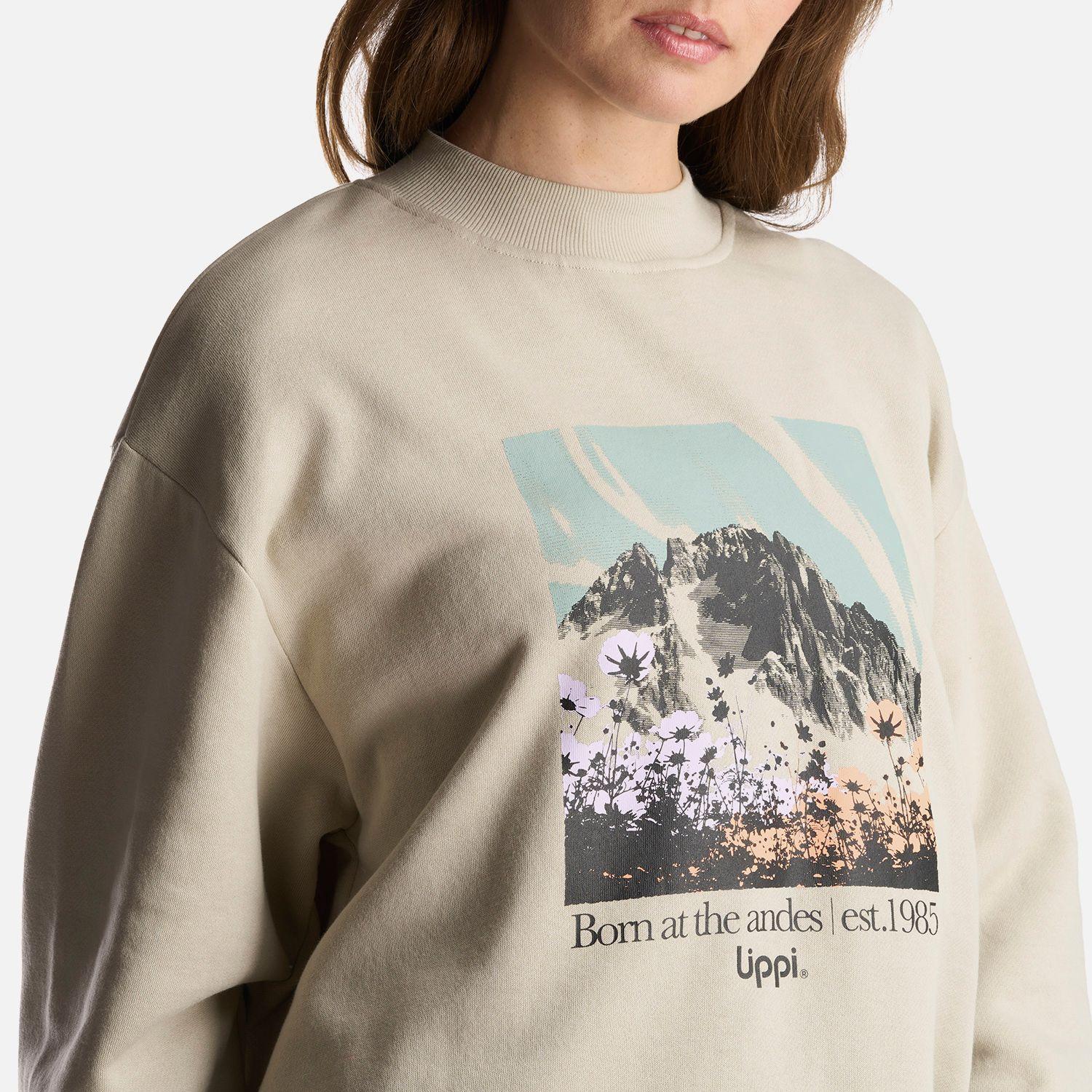 Poleron Mujer Insigne Crewneck Sweatshirt Front Print Beige Lippi-5