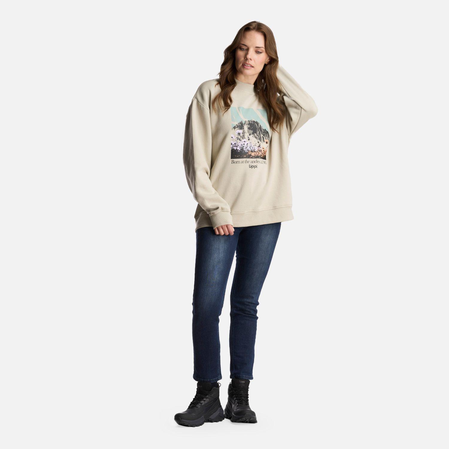 Poleron Mujer Insigne Crewneck Sweatshirt Front Print Beige Lippi-6