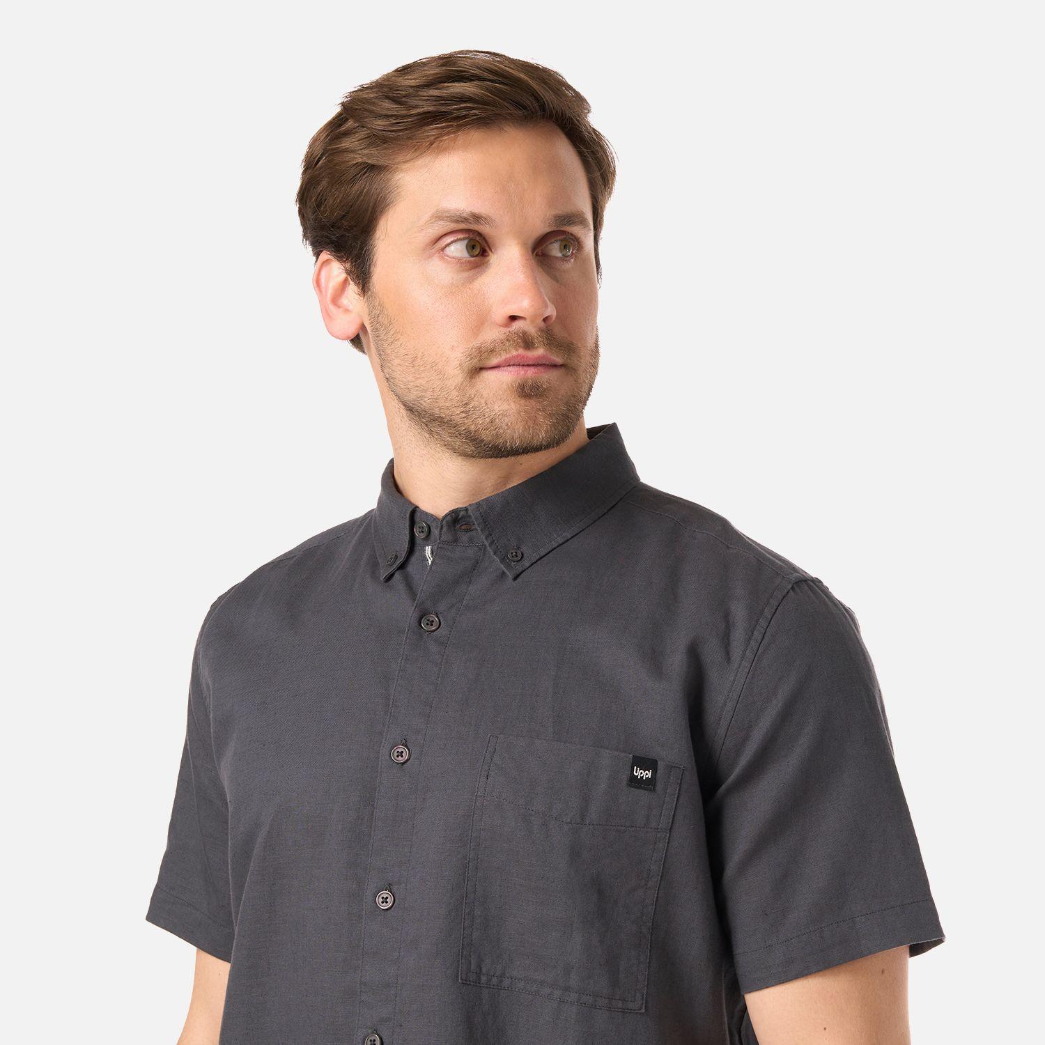 Camisa Hombre Terrain Linen Shirt Gris Medio Lippi V26-3