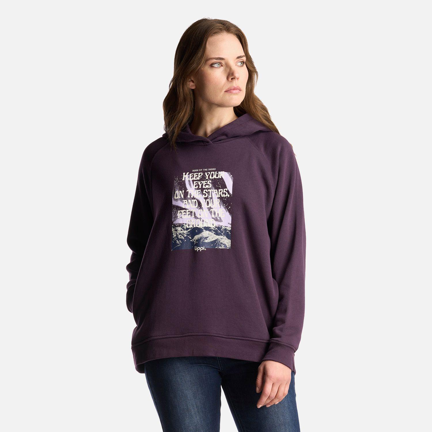 Poleron Mujer Insigne Hoody Sweatshirt Front Print Morado Oscuro Lippi-2