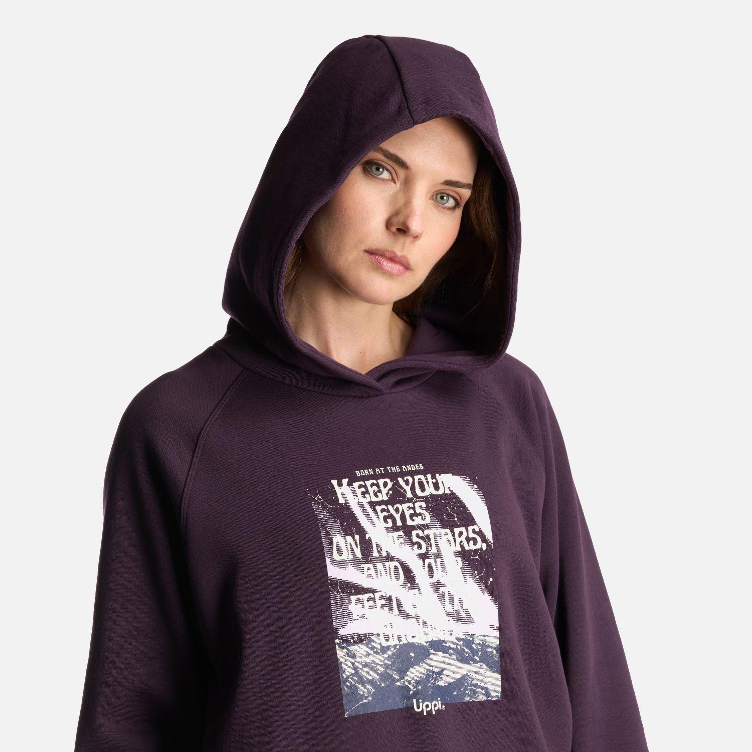 Poleron Mujer Insigne Hoody Sweatshirt Front Print Morado Oscuro Lippi-5