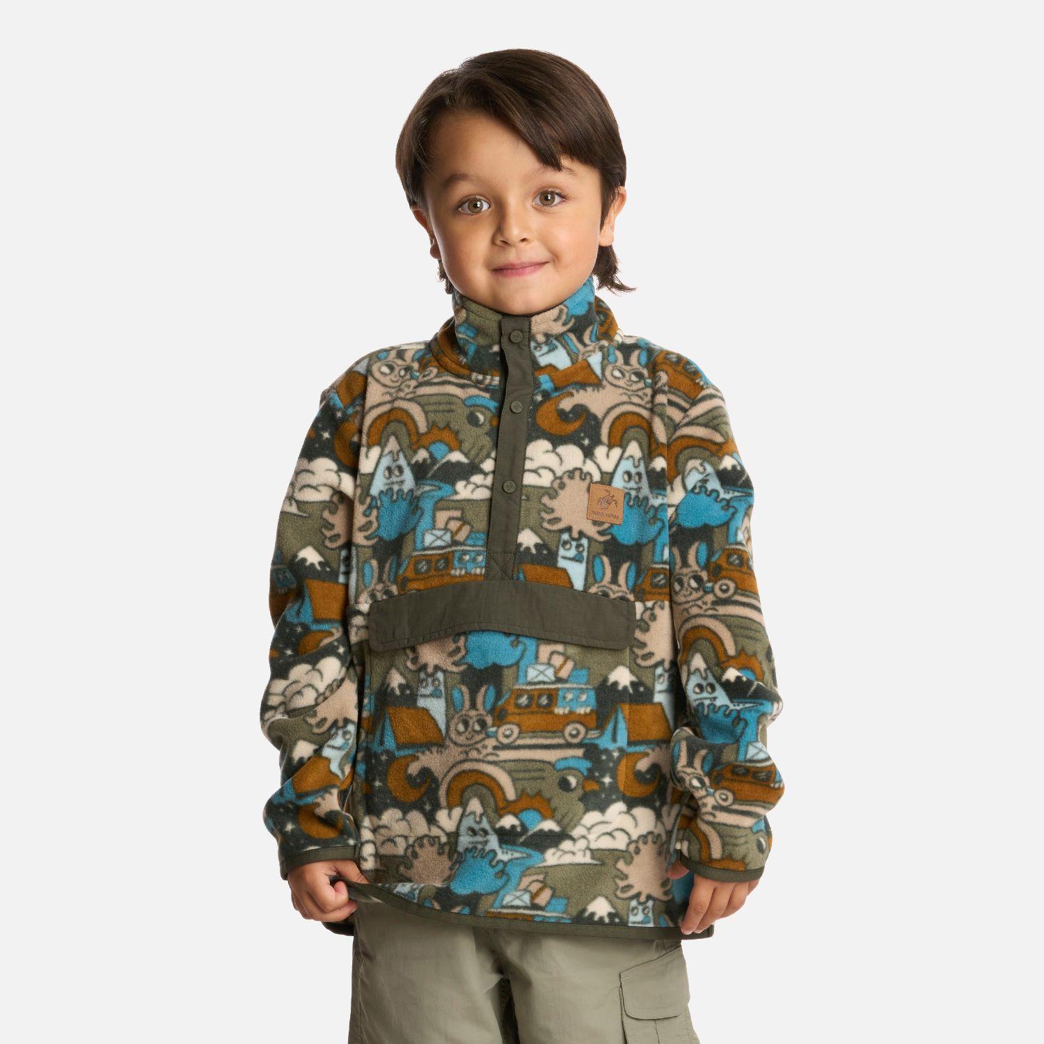 Polerón Niño Tokerau Poki Print Verde Militar Haka Honu I25-0