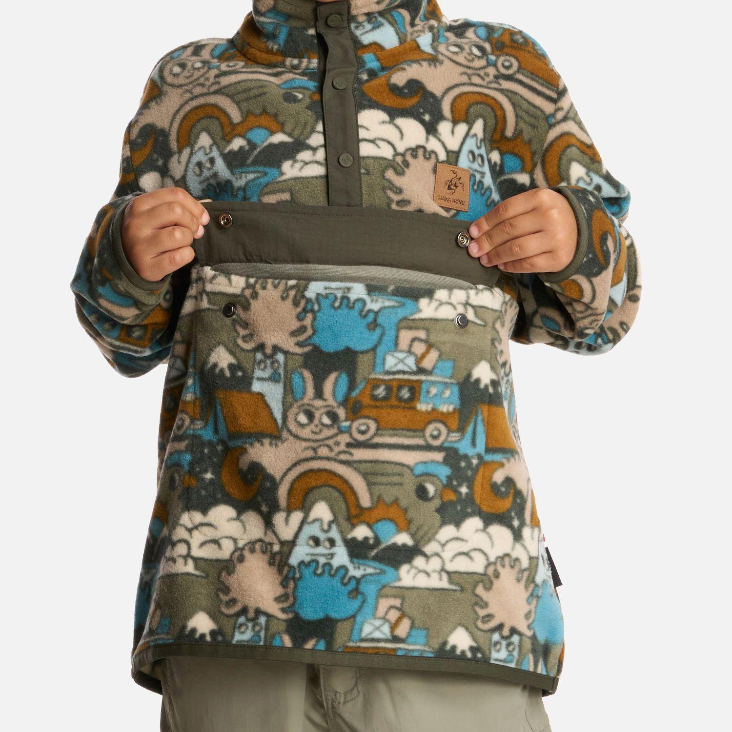 Polerón Niño Tokerau Poki Print Verde Militar Haka Honu I25-3