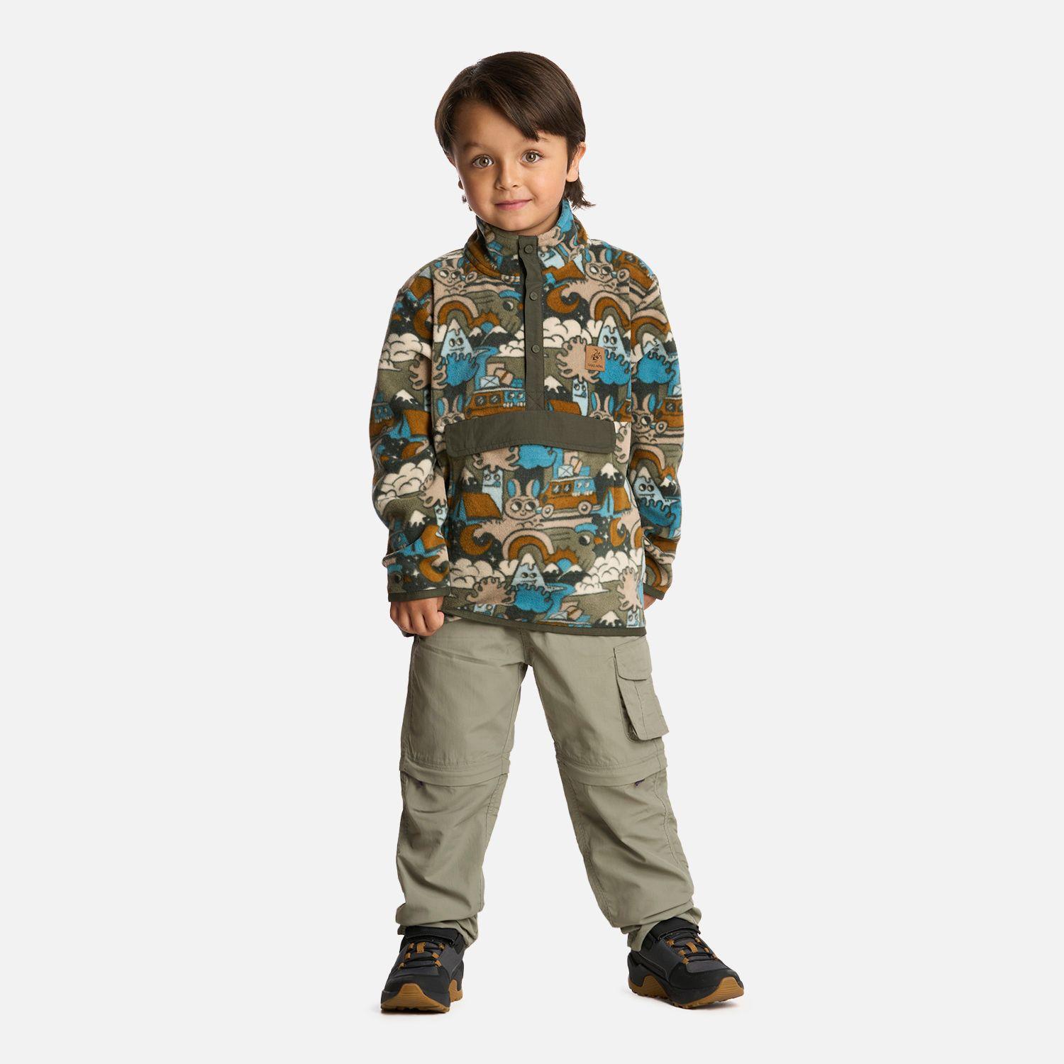 Polerón Niño Tokerau Poki Print Verde Militar Haka Honu I25-4